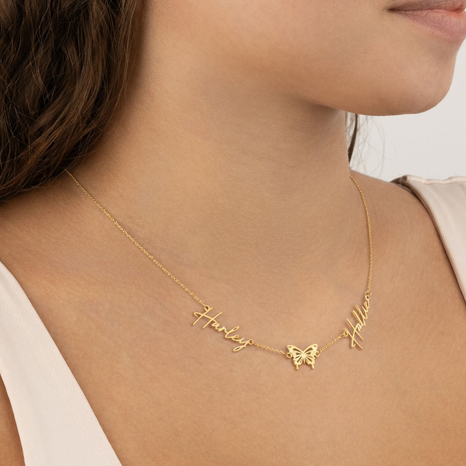 Double Name with Butterfly Necklace 18k gold plated jewellery Necklaces