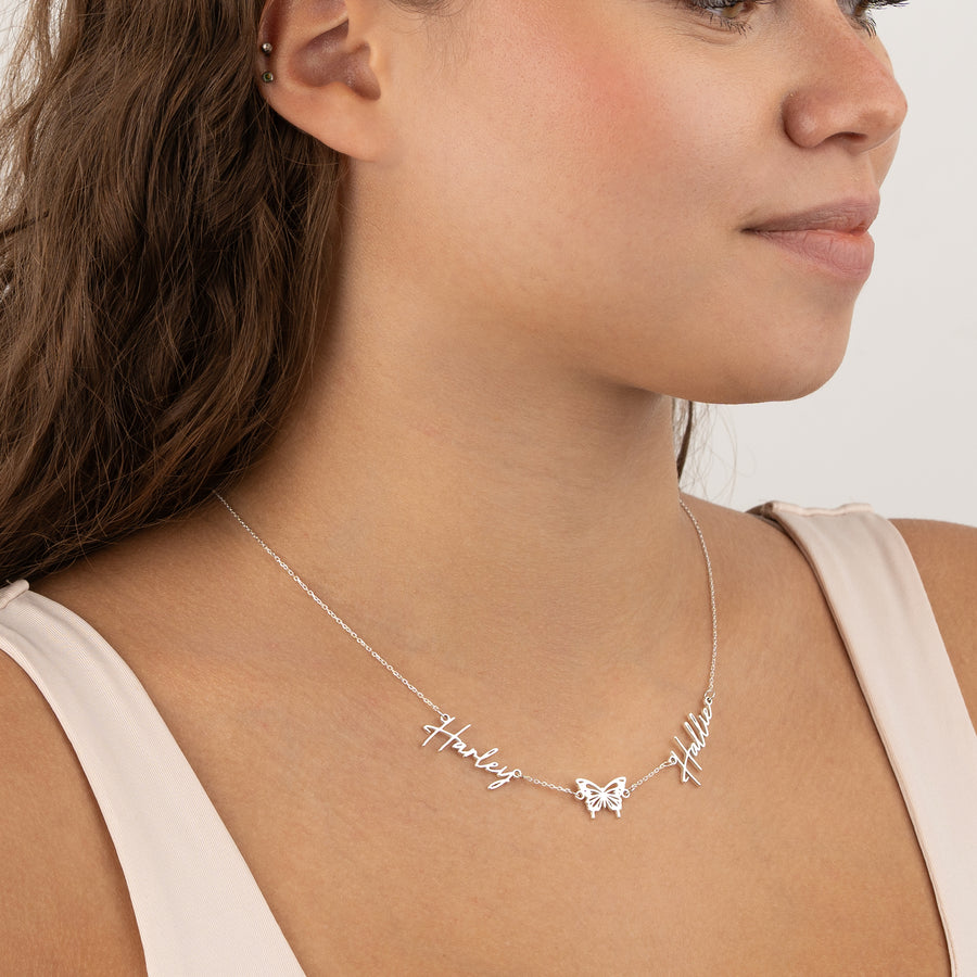Double Name with Butterfly Necklace 18k gold plated jewellery Necklaces