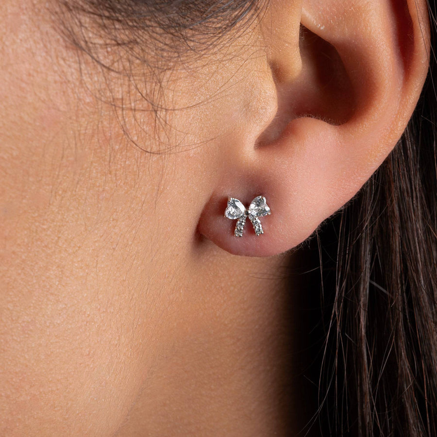 925 Sterling Silver Cubic Zirconia Bow Stud Earrings earrings rhodium sterling silver