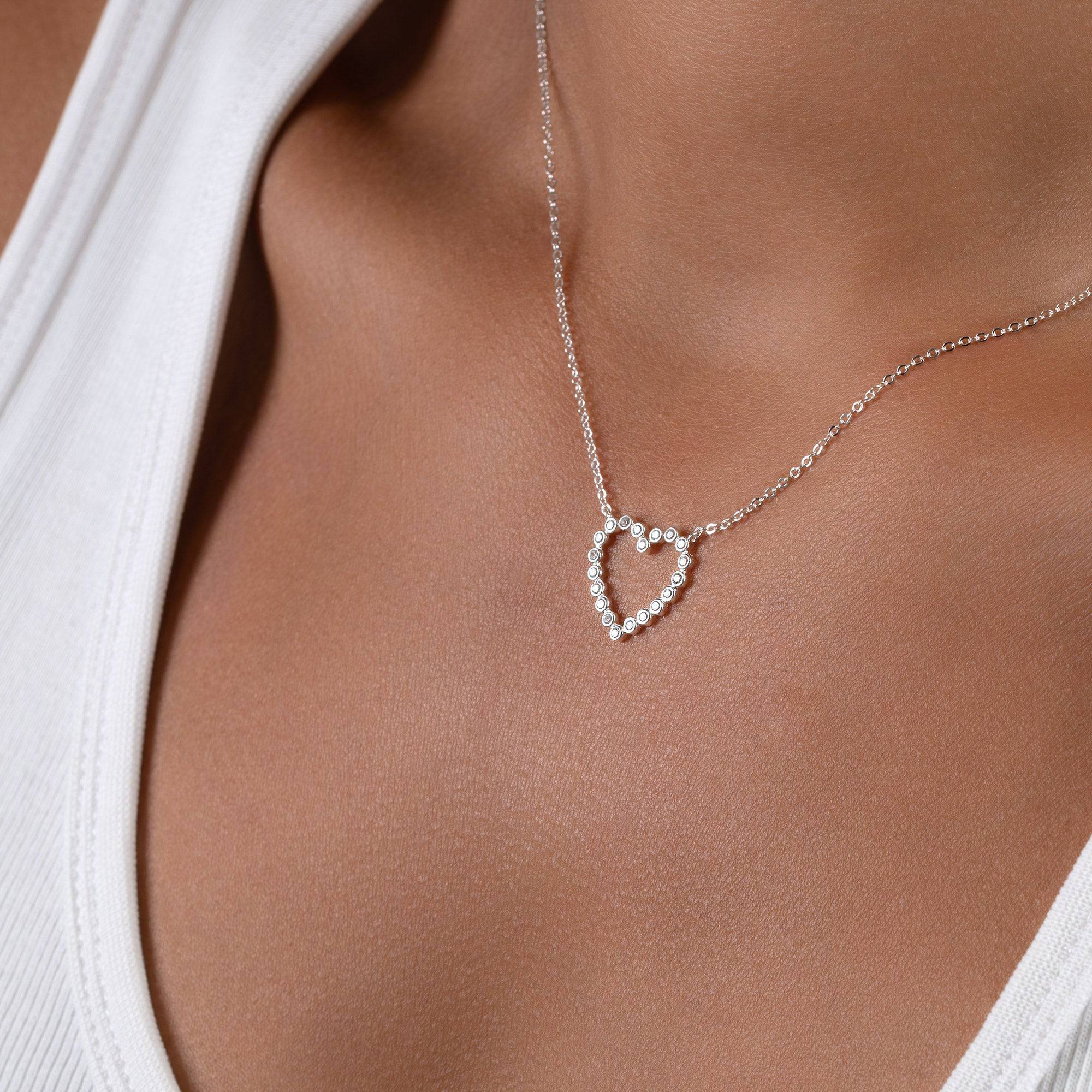 925 Sterling Silver Cubic Zirconia Heart Necklace birthday Gift jewellery