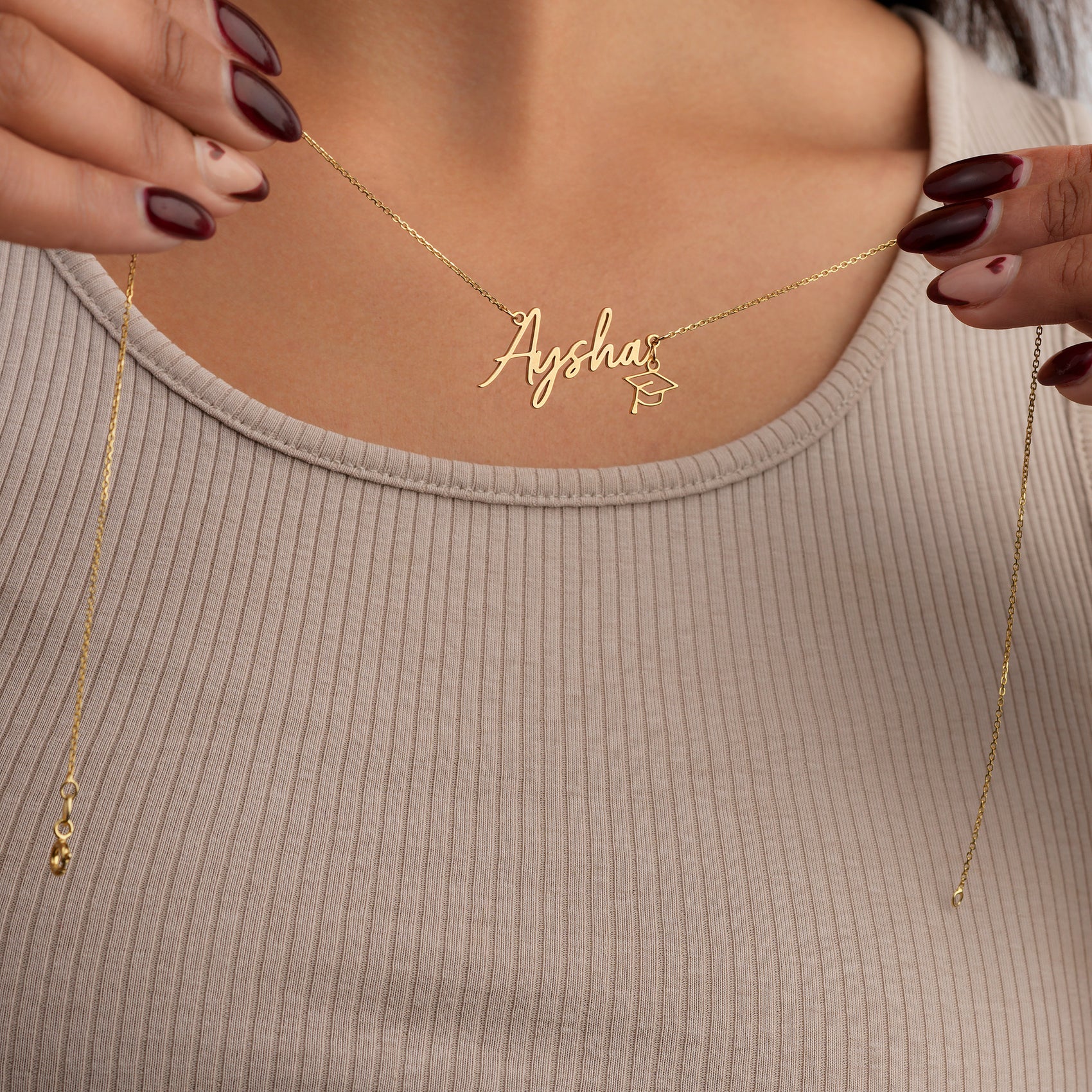 Graduation Name Necklace with Cap Charm 18k gold plated academic college