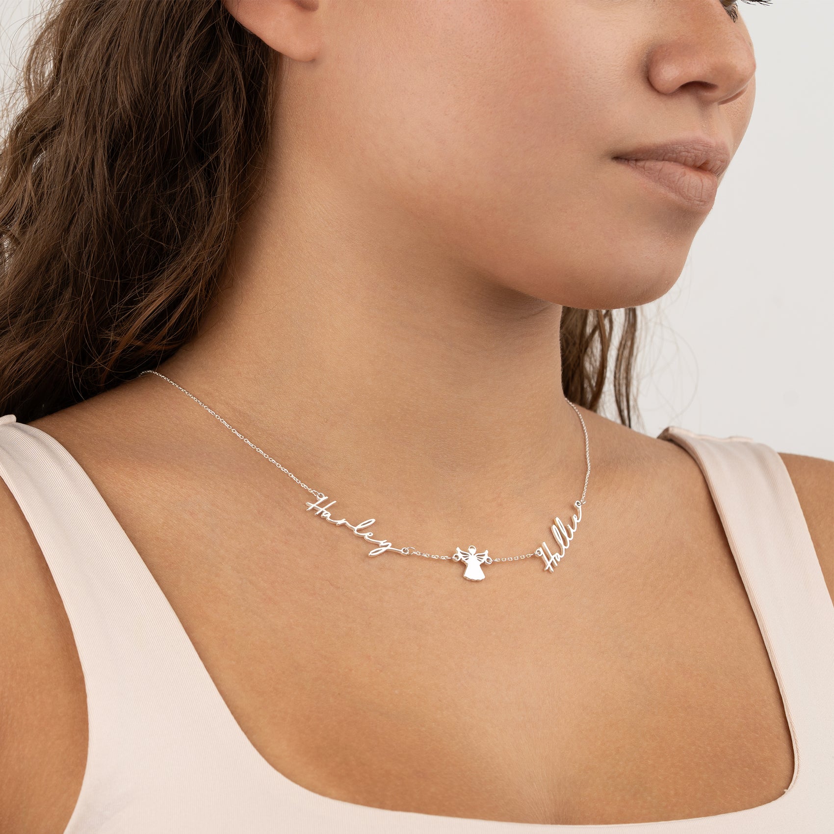 Double Name with Angel Necklace 18k gold plated jewellery Necklaces