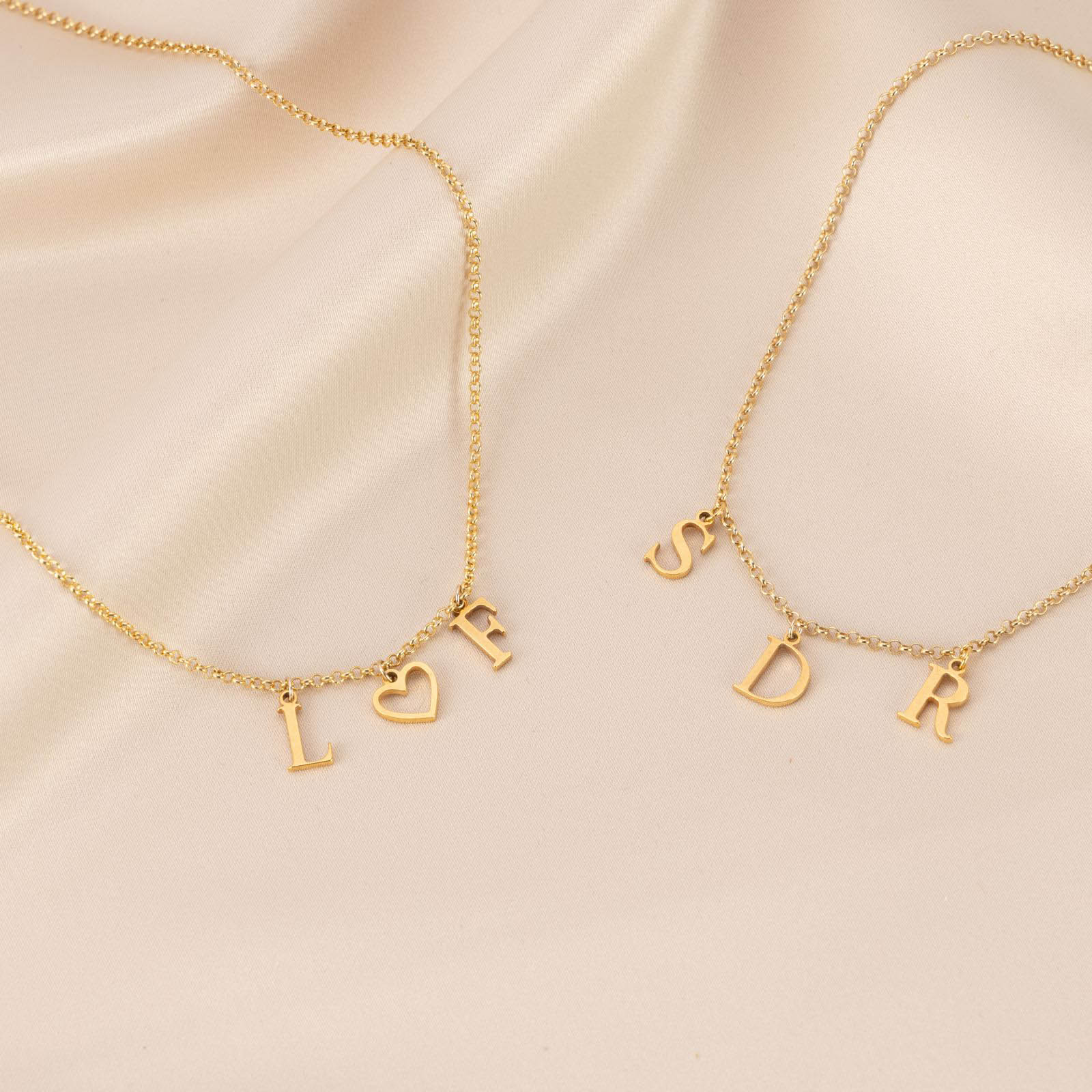 Initial Heart Initial Necklace 18k gold plated double initial gold