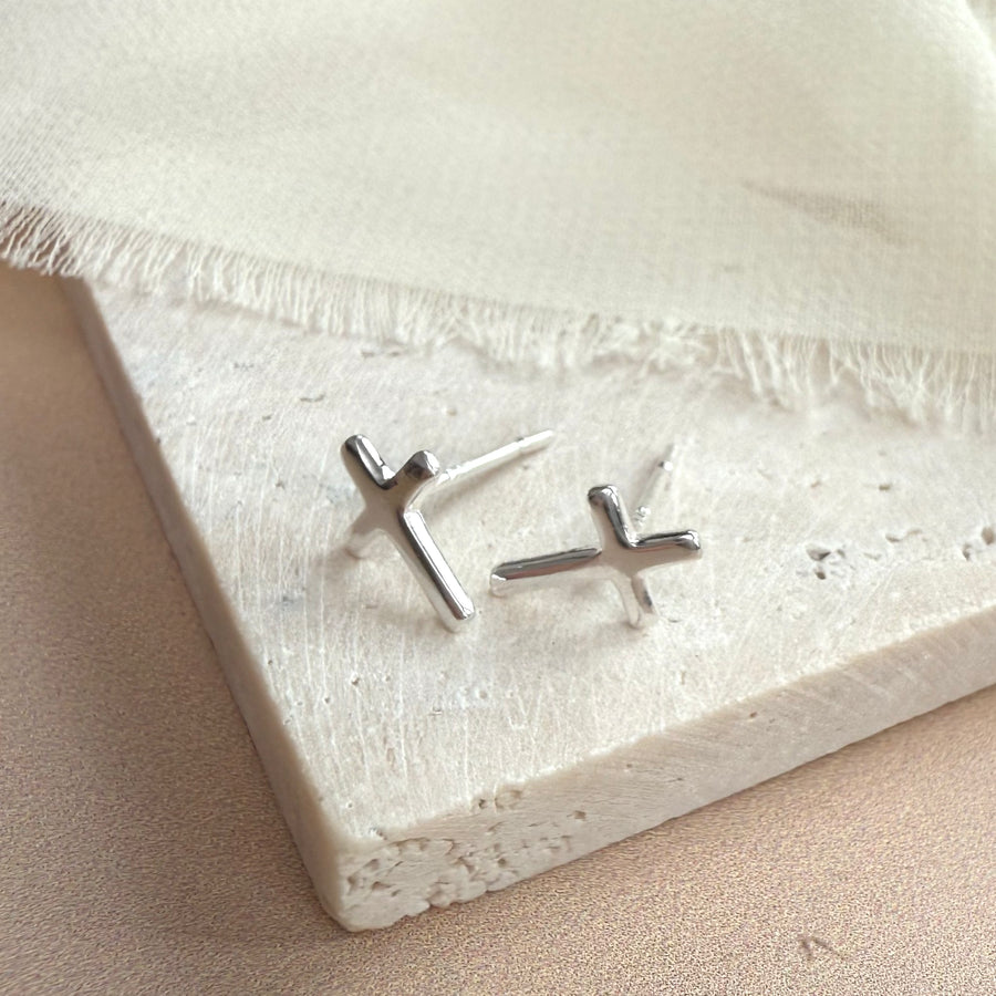 Sterling Silver Cross Stud Earrings - HeyBigDay