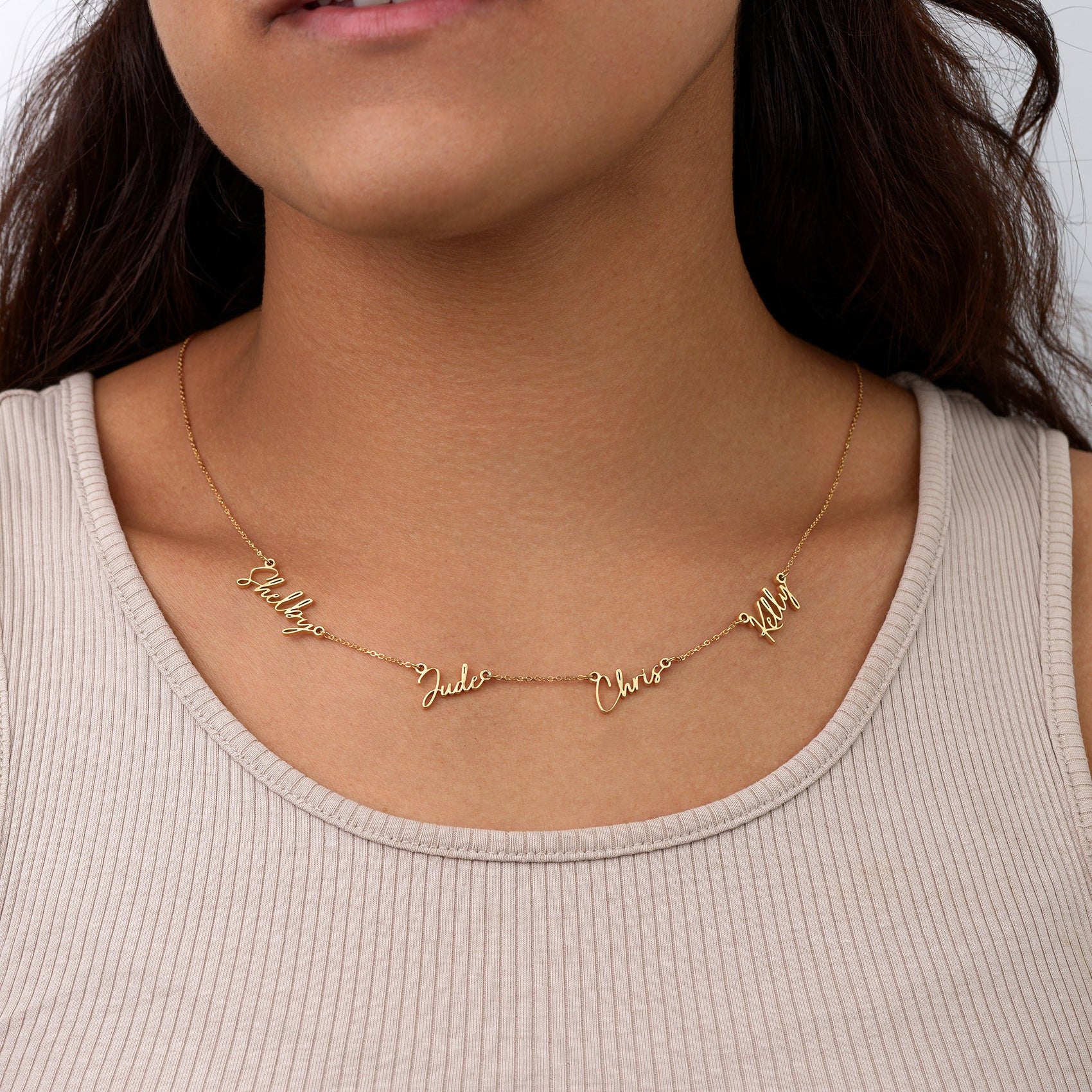 Personalised Quadruple Name Necklace 4 name gold multiple