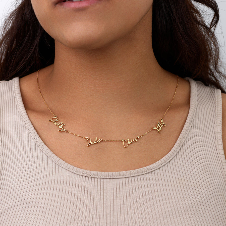 Personalised Quadruple Name Necklace 4 name gold multiple