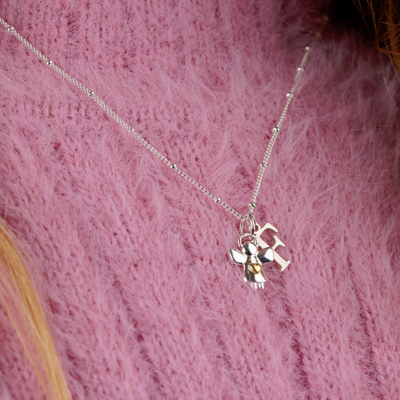 Kids Initial & Guardian Angel Charm Necklace children gift box kids