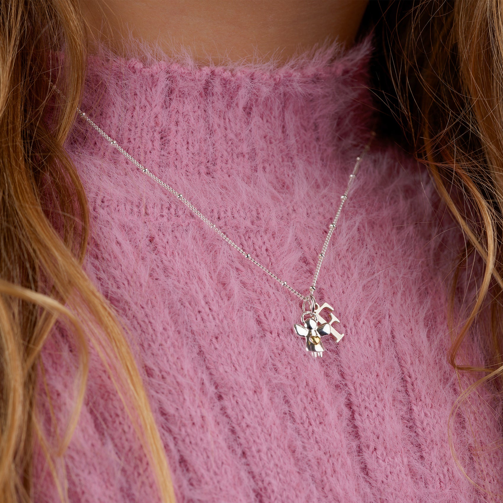Kids Initial & Guardian Angel Charm Necklace children gift box kids