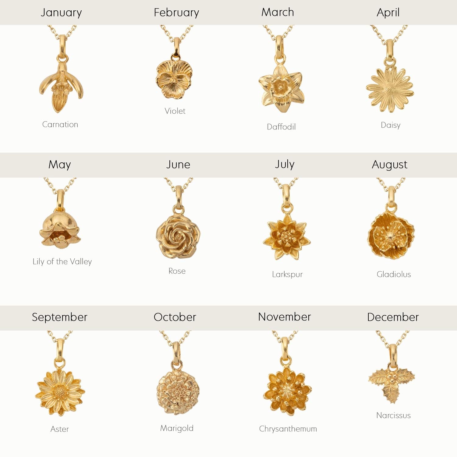 Birth Flower Necklace (Gold) 18k gold plated birth flower birthday