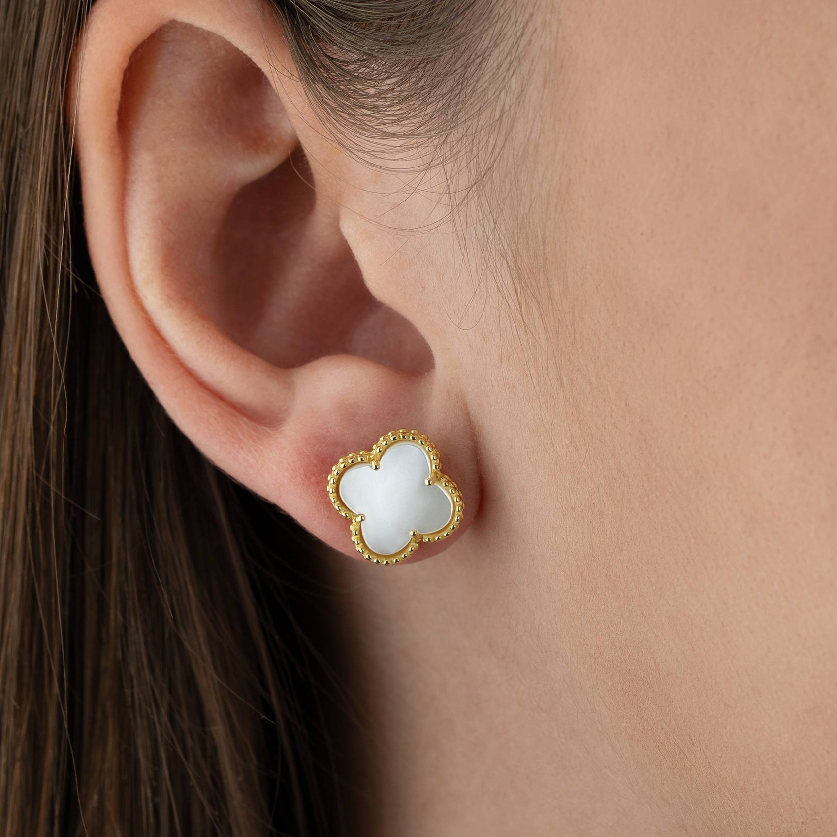 Mother of Pearl Quatrefoil Stud Earrings pearl pearl earrings stud
