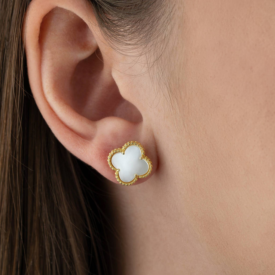 Mother of Pearl Quatrefoil Stud Earrings pearl pearl earrings stud