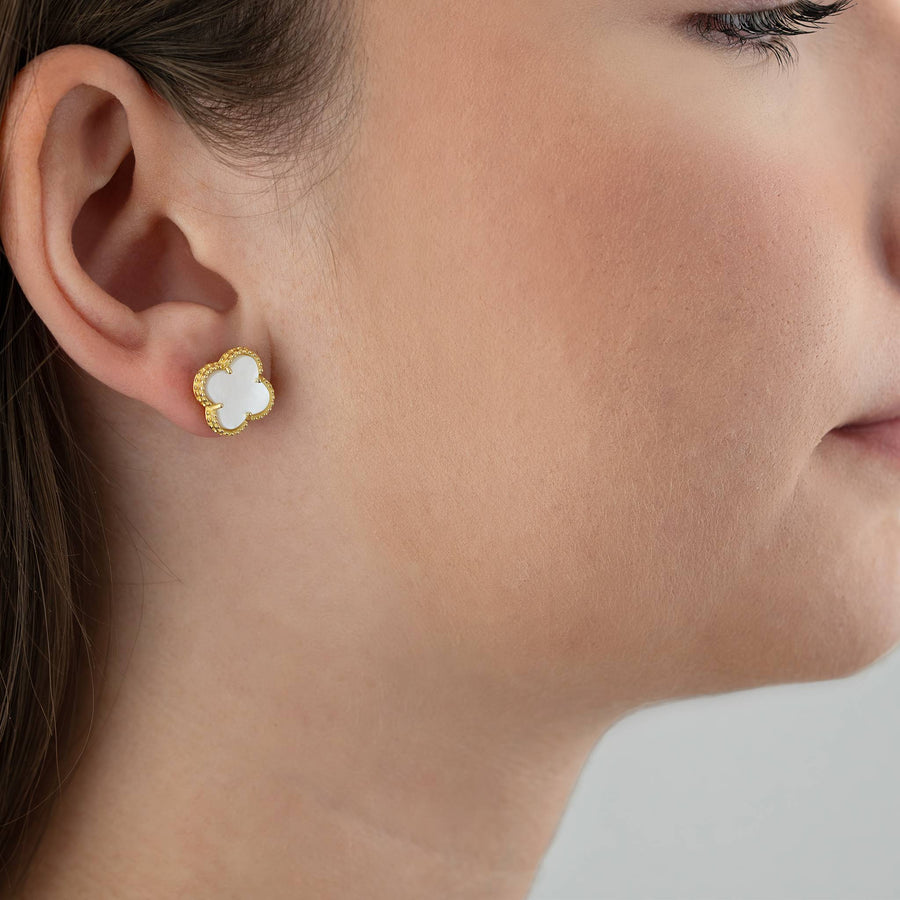 Mother of Pearl Quatrefoil Stud Earrings pearl pearl earrings stud