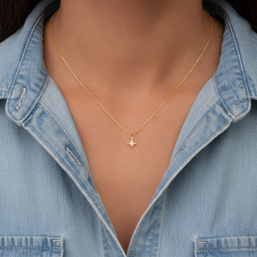 Cubic Zirconia Star Necklace 18k gold plated Gift gold