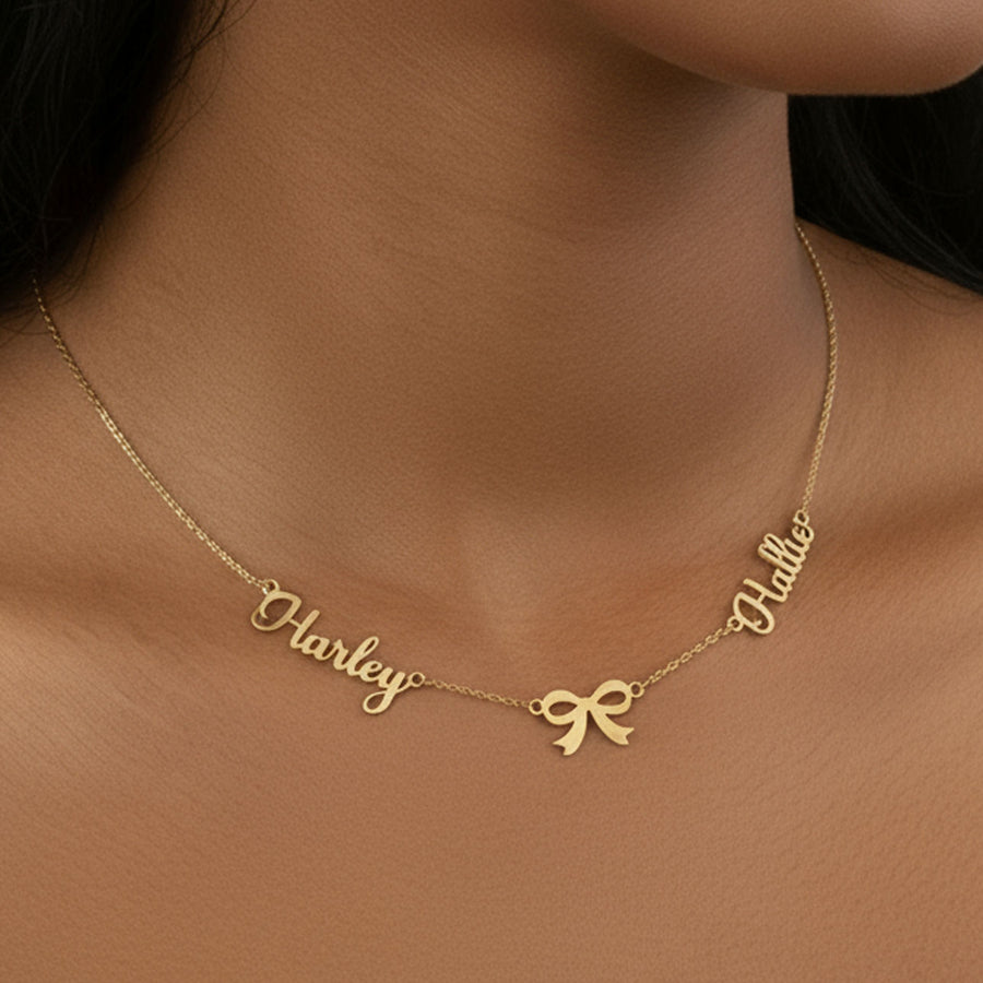 Double Name with Bow Necklace 18k gold plated jewellery Necklaces