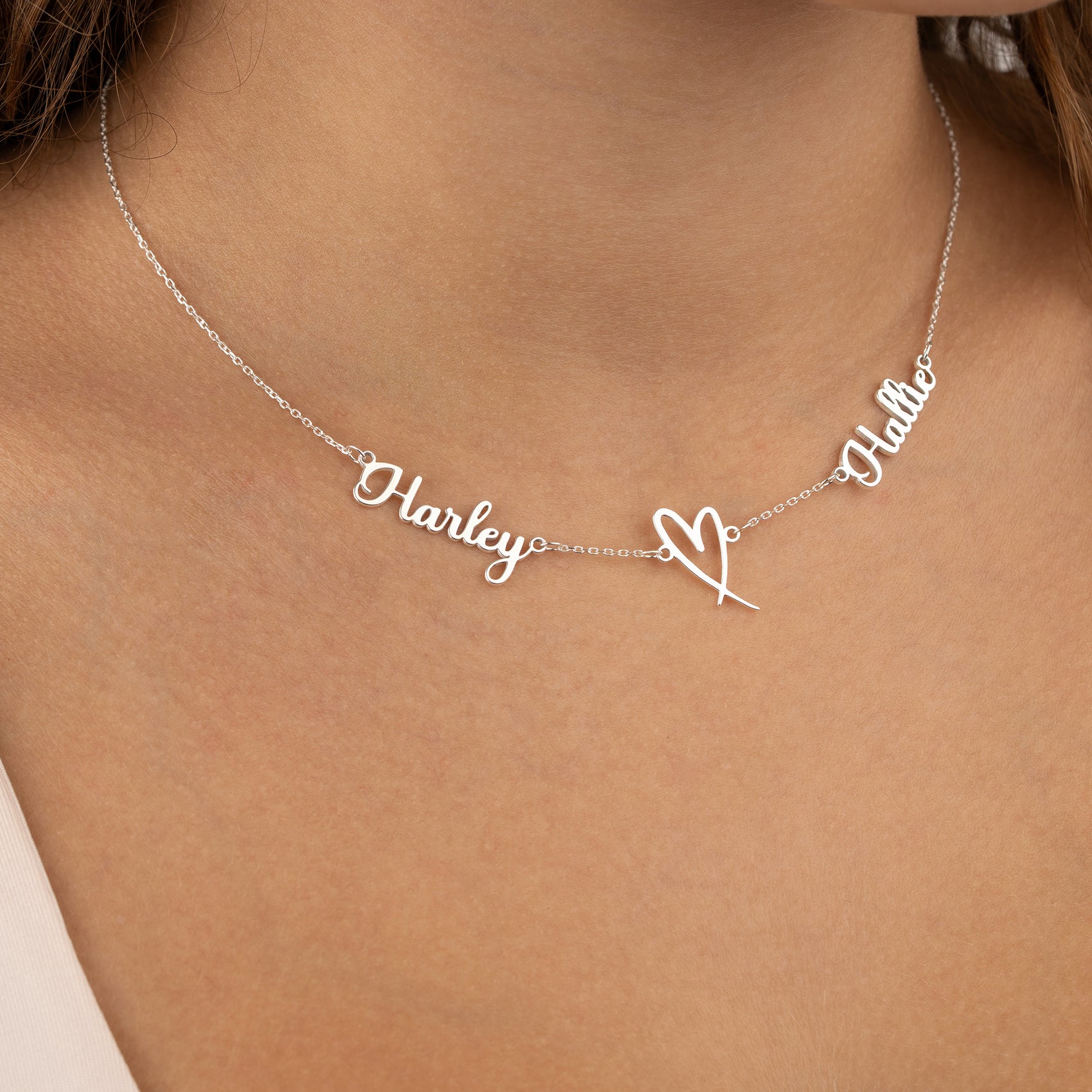 Double Name with Heart Necklace 18k gold plated jewellery Necklaces