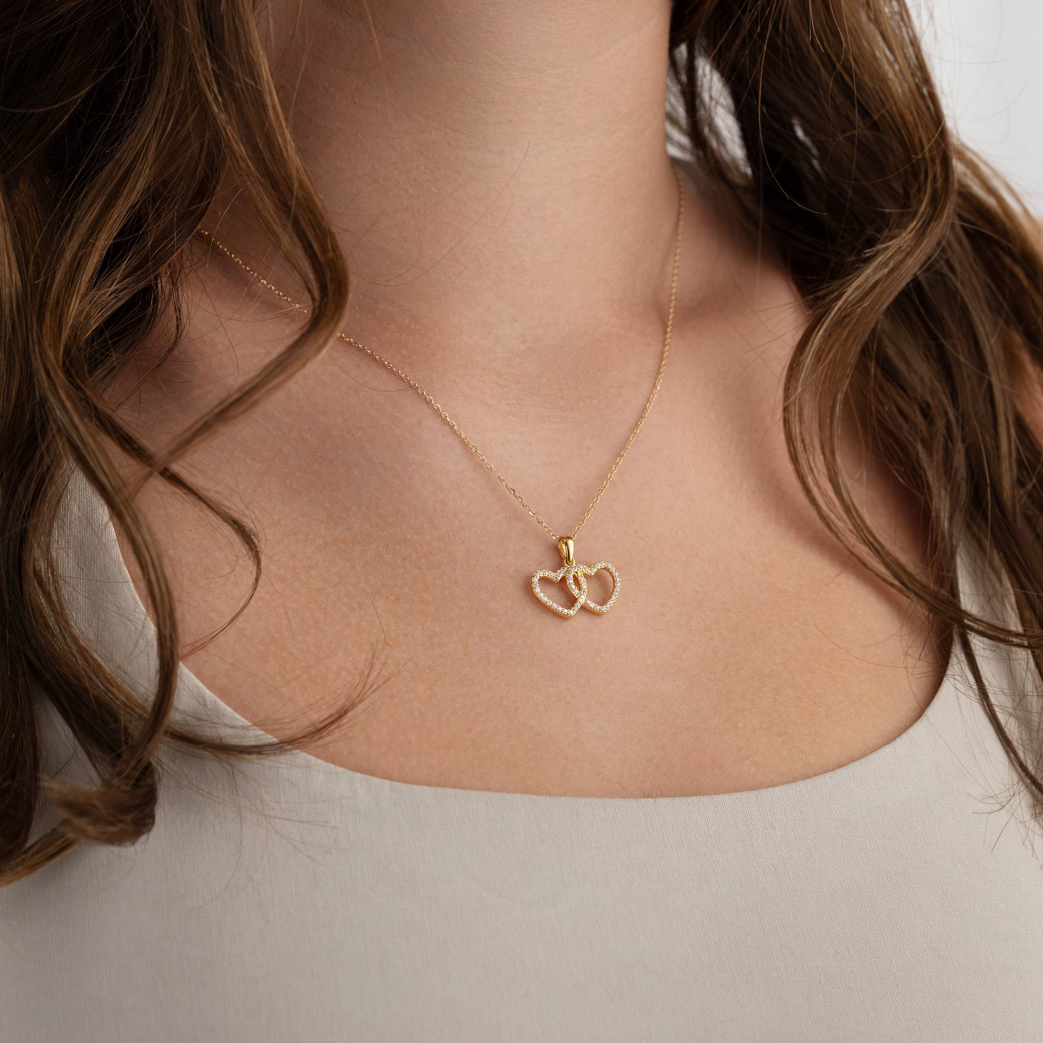 Interlocking Double Heart Cubic Zirconia Necklace cubic zirconia heart hearts