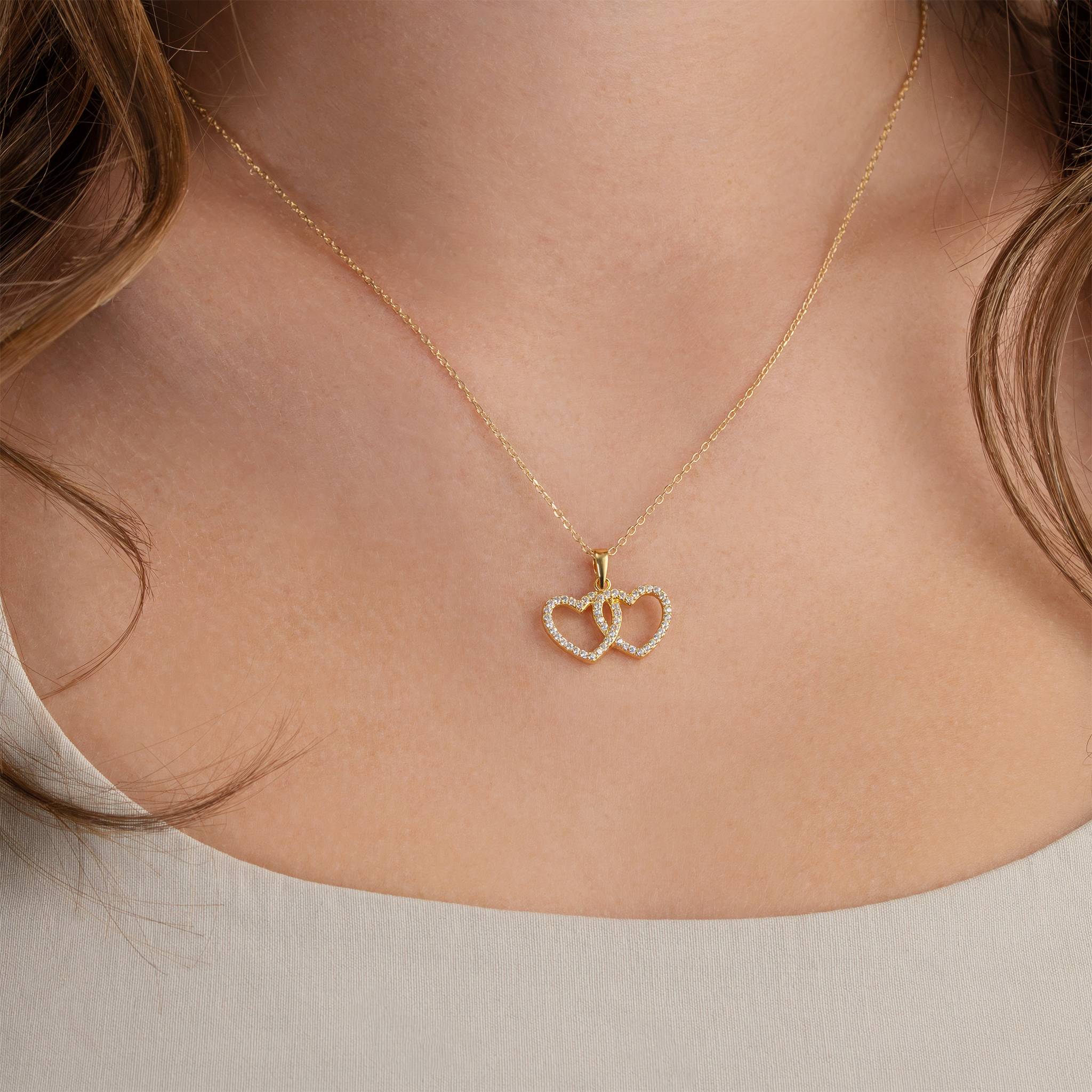 Interlocking Double Heart Cubic Zirconia Necklace cubic zirconia heart hearts
