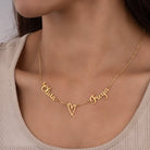 Double Name with Heart Necklace 18k gold plated jewellery