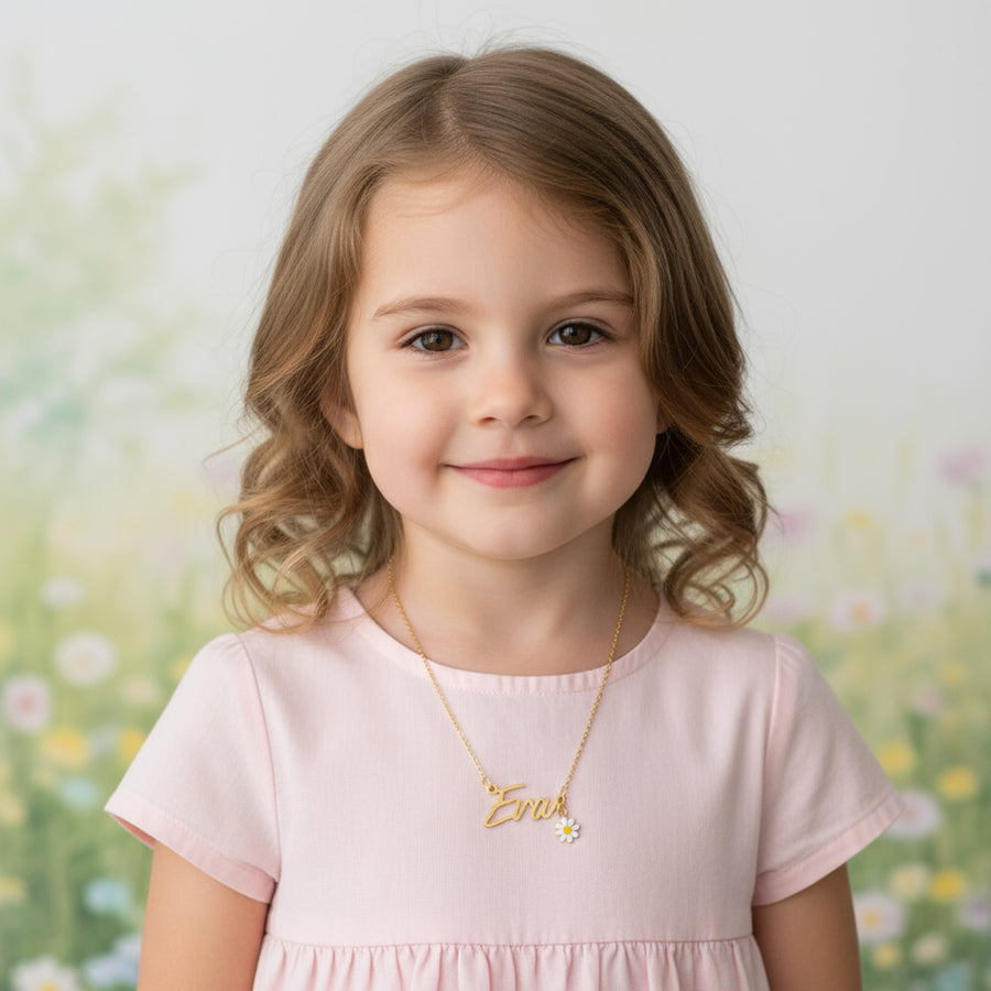 Kids Flower Girl Name Necklace with & Flower Charm children gift box kids