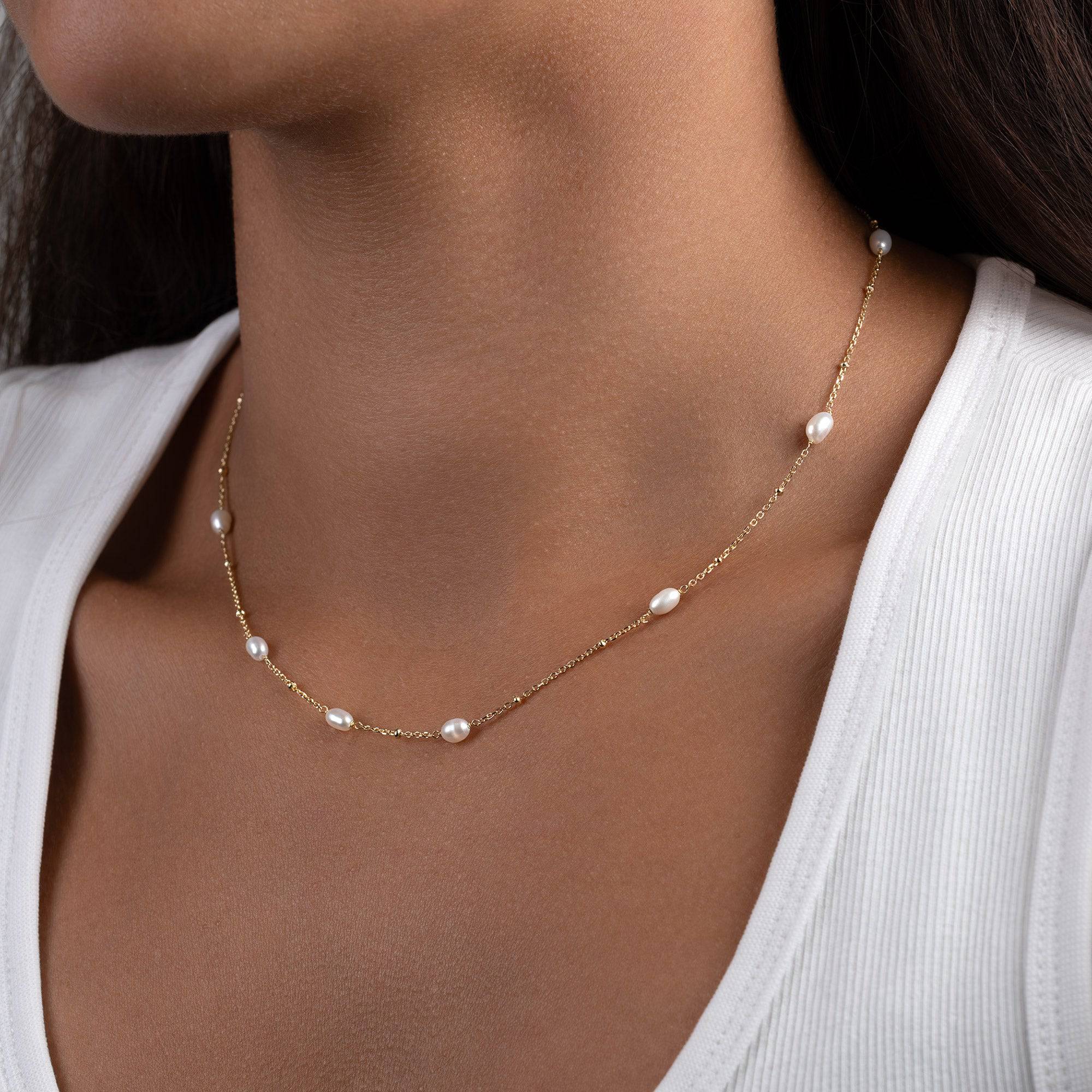 Freshwater Pearl Beaded Necklace Gift gold necklace necklace