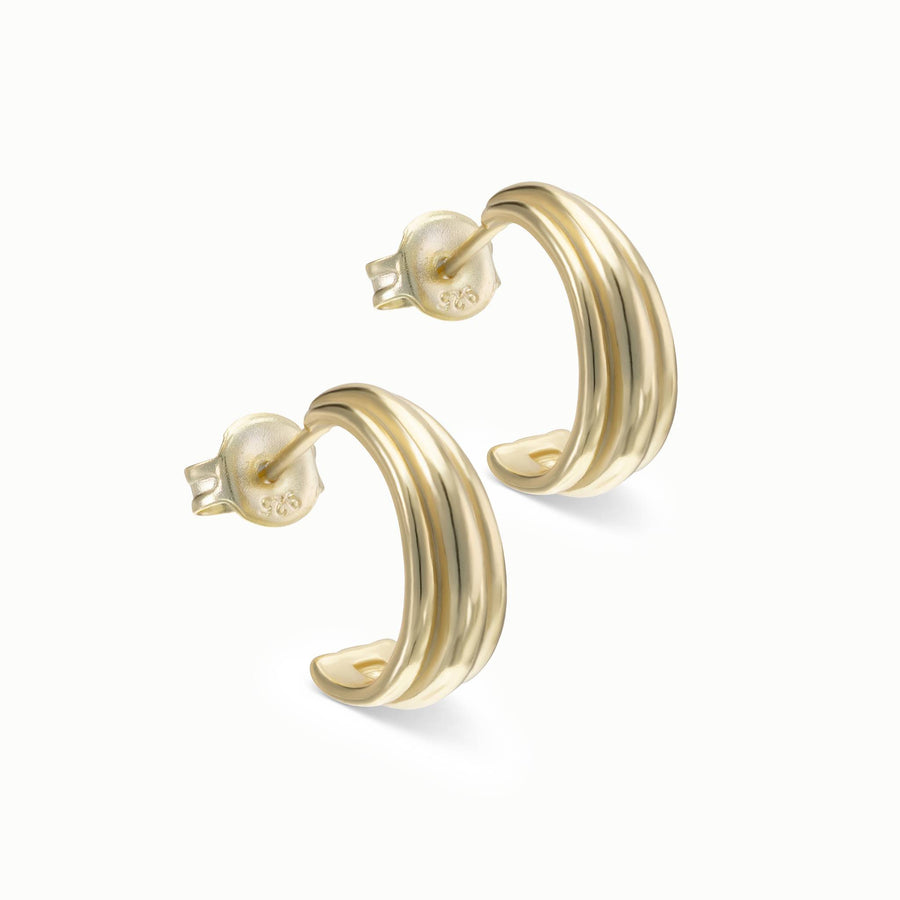 Line Trio Hoop Stud Earrings 18k gold plated Gift jewellery