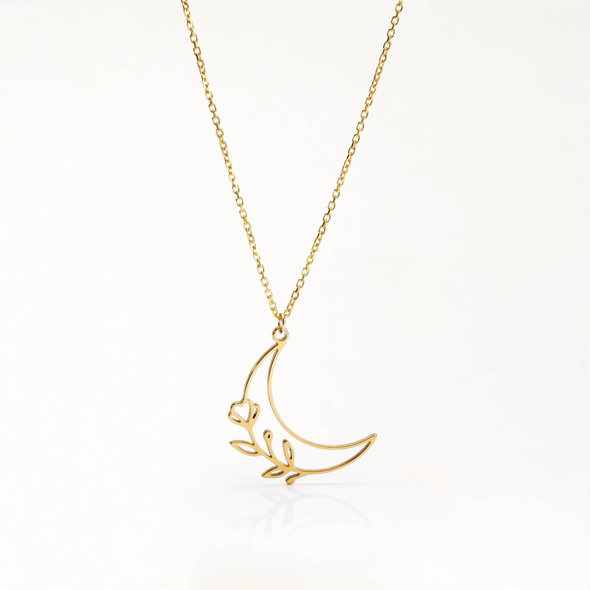 Half Moon & Flower Necklace 18k gold plated flower gold