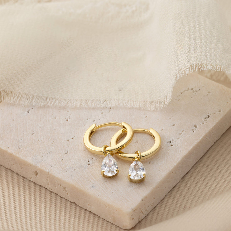 Hinged Hoop with White Cubic Zirconia Teardrop Earrings earrings stock