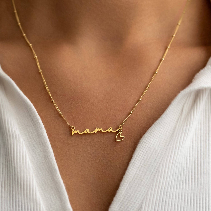 Mama Necklace & Heart Charm 18k gold plated Gift gold