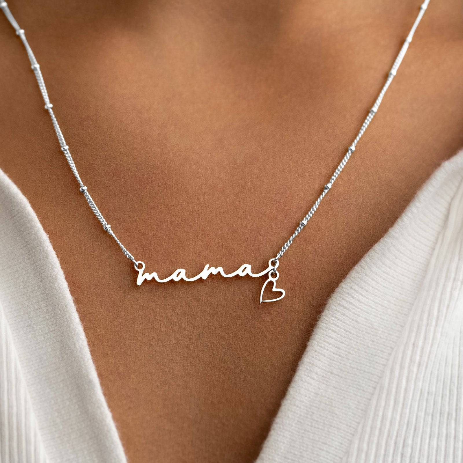 Mama Necklace & Heart Charm 18k gold plated Gift gold