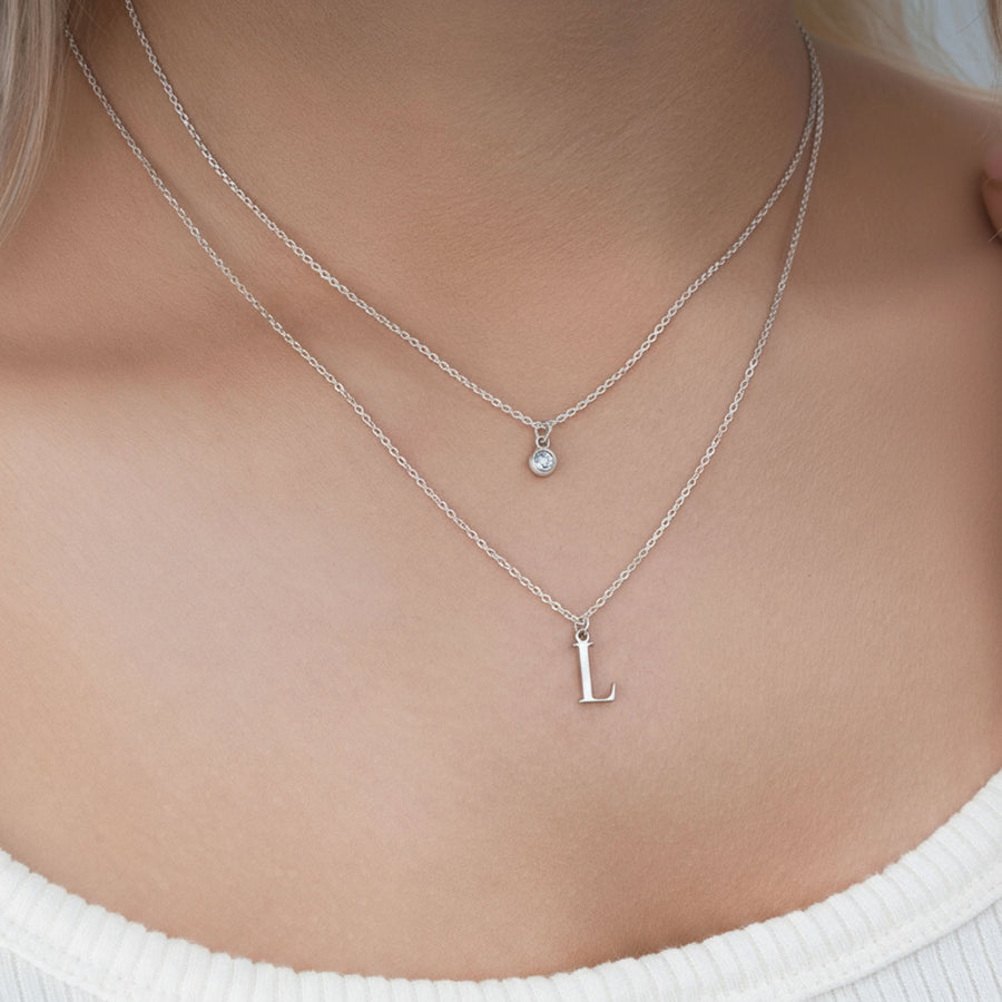 Personalised Birthstone & Initial Necklace Layered Set of 2 18k gold plated jewellery Necklaces