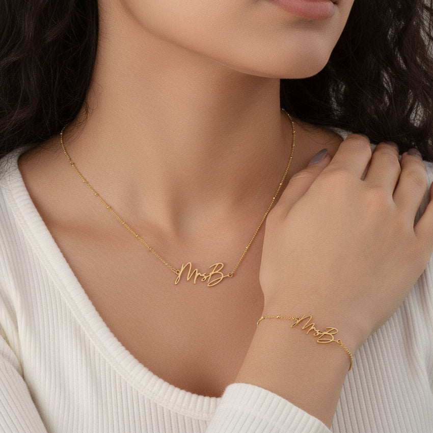 Personalised Mrs Necklace, Bracelet & Earrings | 3 Piece Jewellery Set bride jewellery custom jewellery jewellery