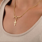 Personalised Name & Cross Layered Necklaces Set