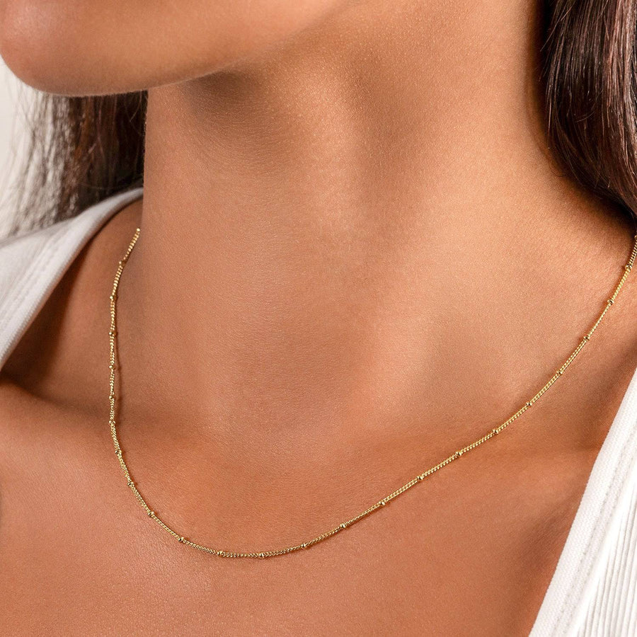 Satellite Ball Curb Plain Necklace 18k gold plated gold gold chain