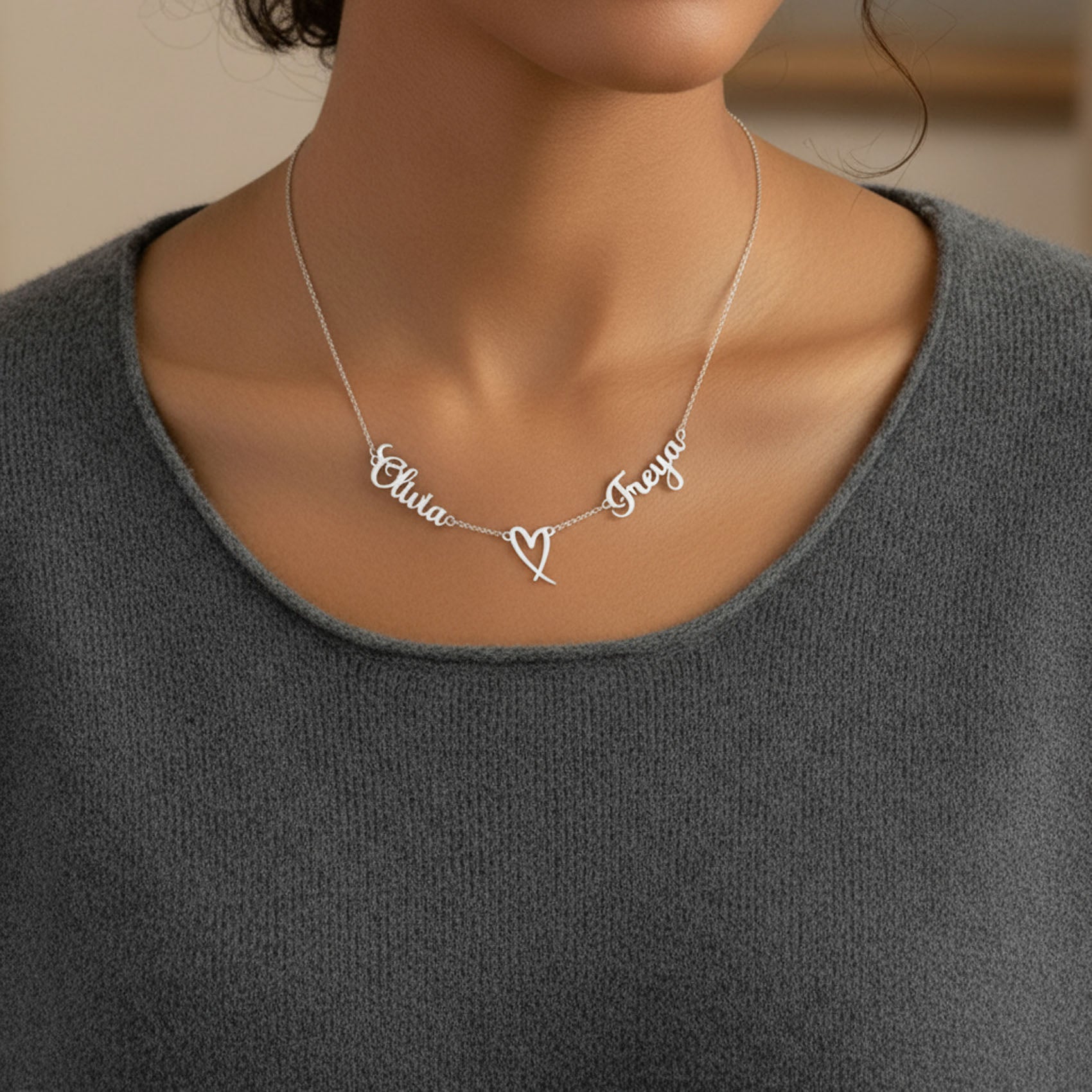 Double Name with Heart Necklace 18k gold plated jewellery Necklaces