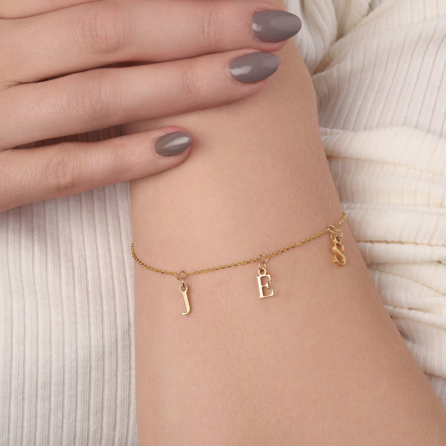 Triple Initial Bracelet 18k gold plated jewellery personalised