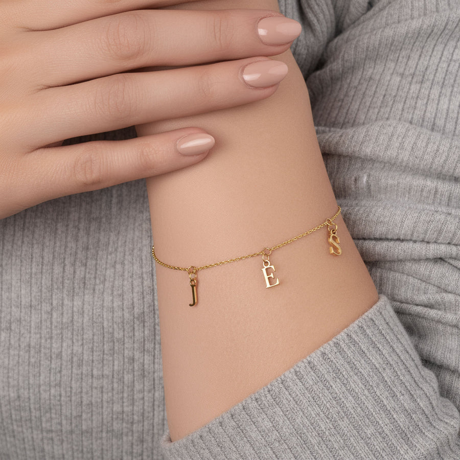 Triple Initial Bracelet 18k gold plated jewellery personalised