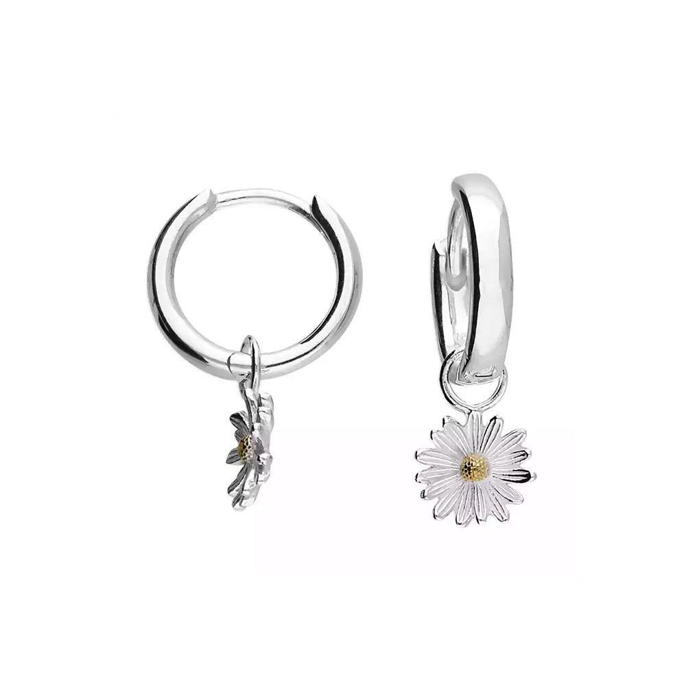 Two - tone Daisy Charm Huggie Hoop Earrings daisy