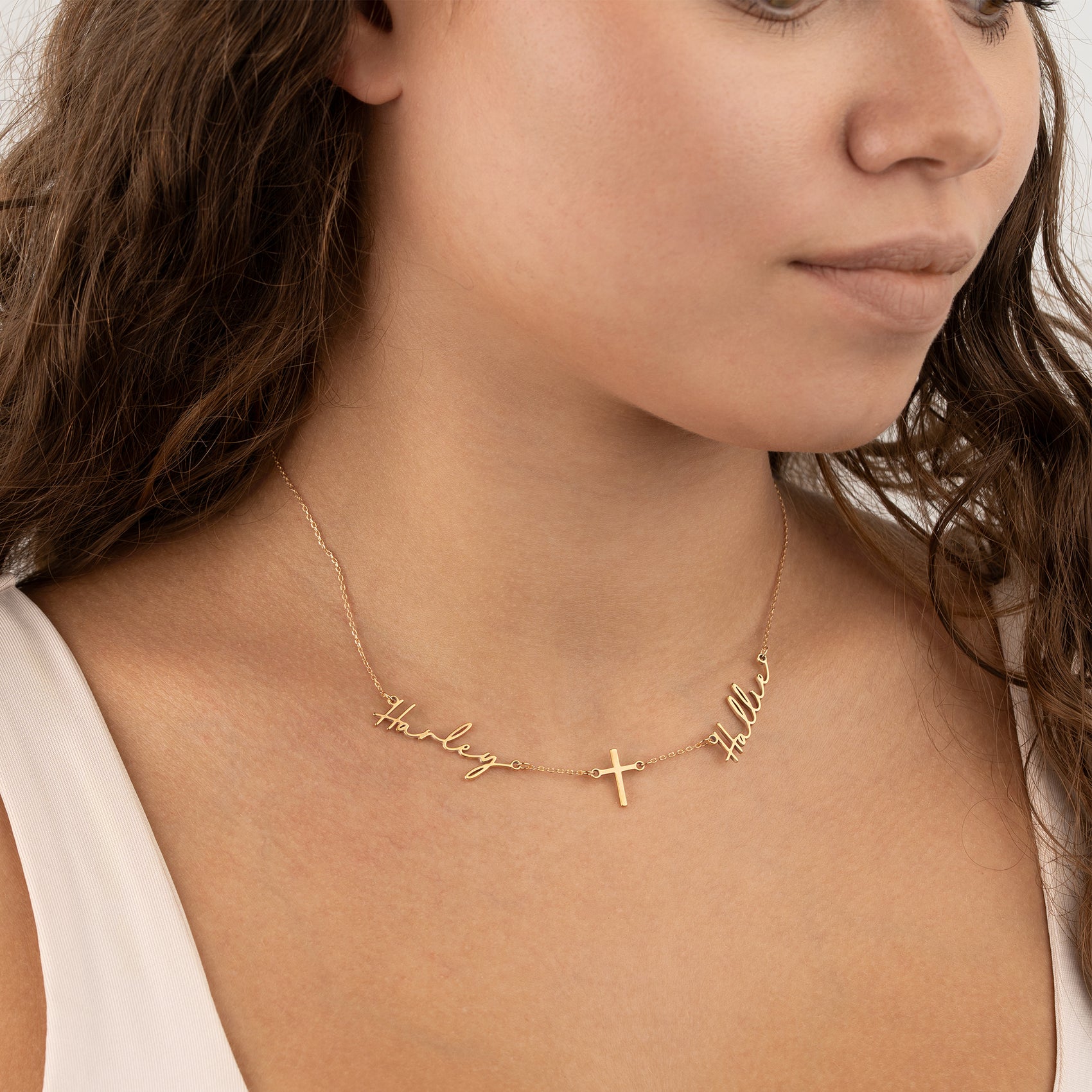 Double Name with Cross Necklace 18k gold plated jewellery Necklaces