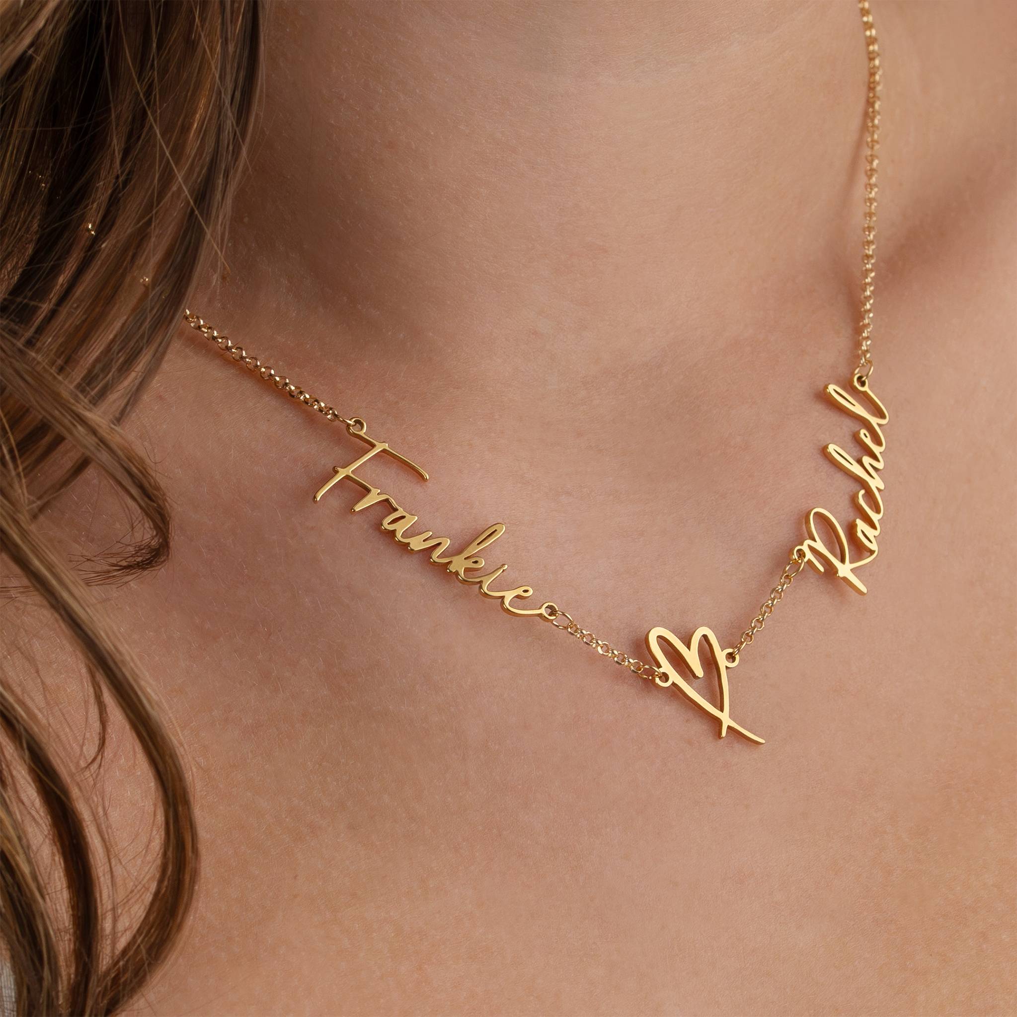 Double Name with Heart Necklace 18k gold plated jewellery Necklaces