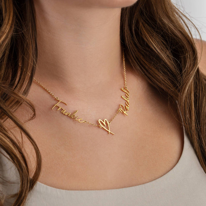 Double Name with Heart Necklace 18k gold plated jewellery Necklaces