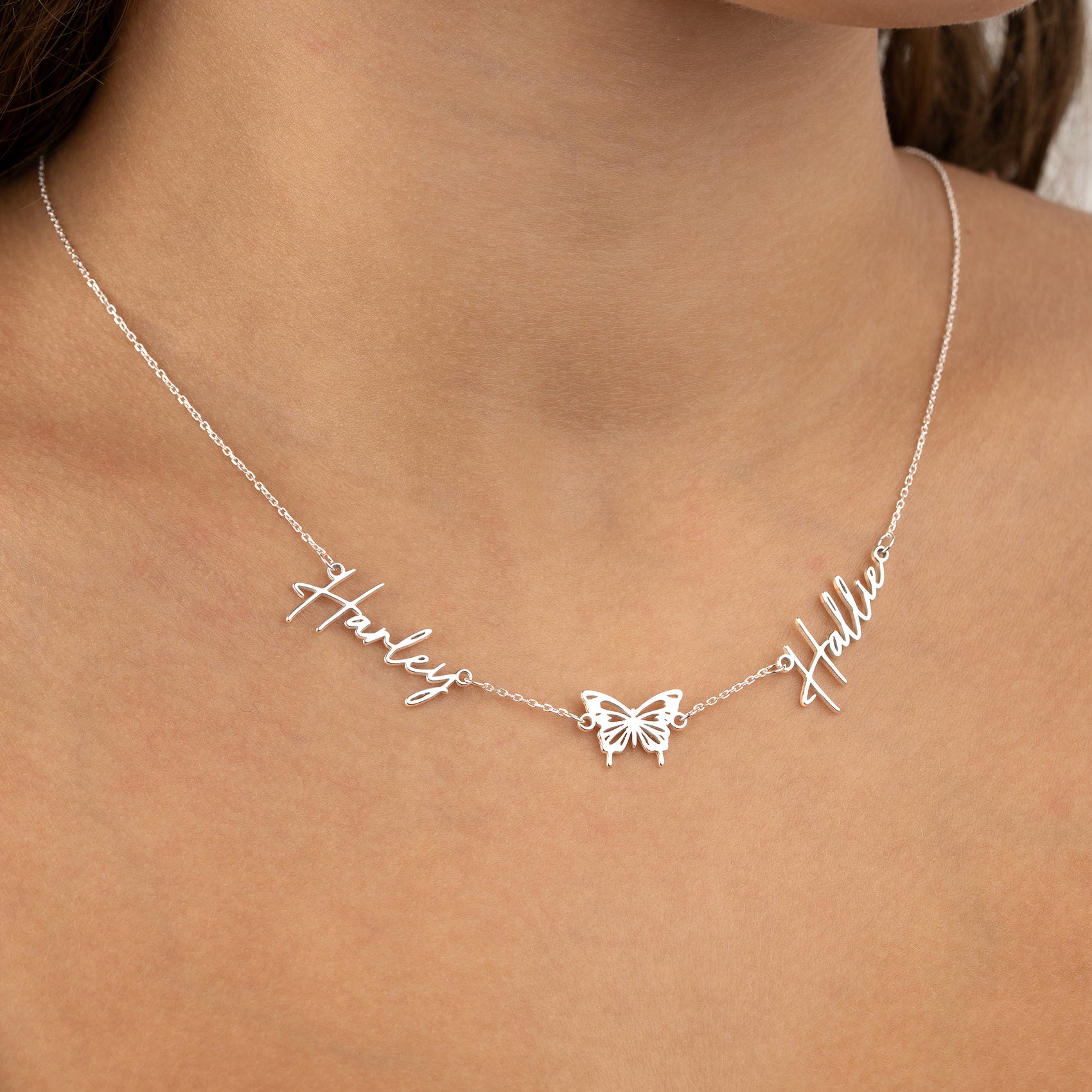 Double Name with Butterfly Necklace 18k gold plated jewellery Necklaces