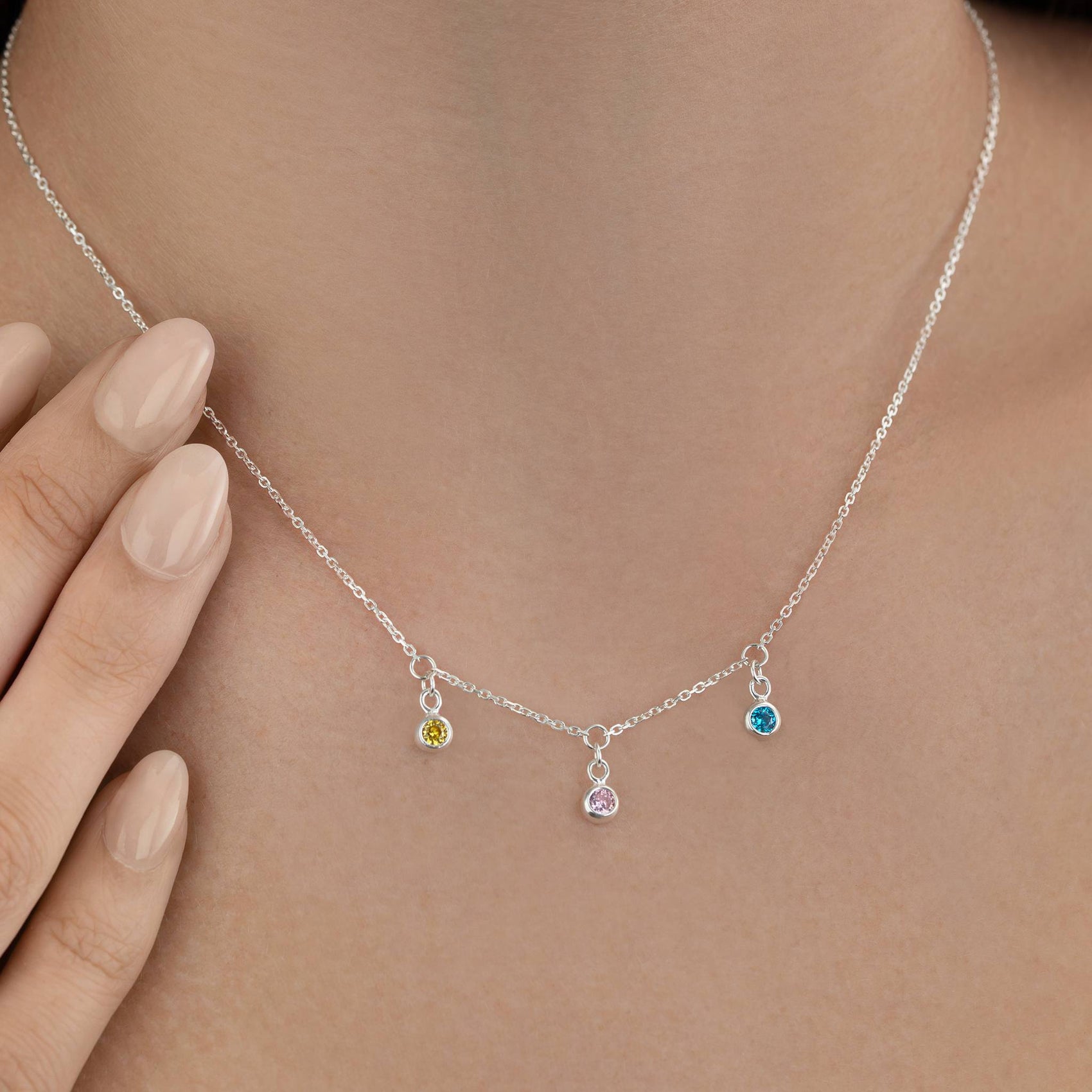 Multi Birthstone Necklace Birthstone double initial initial chain