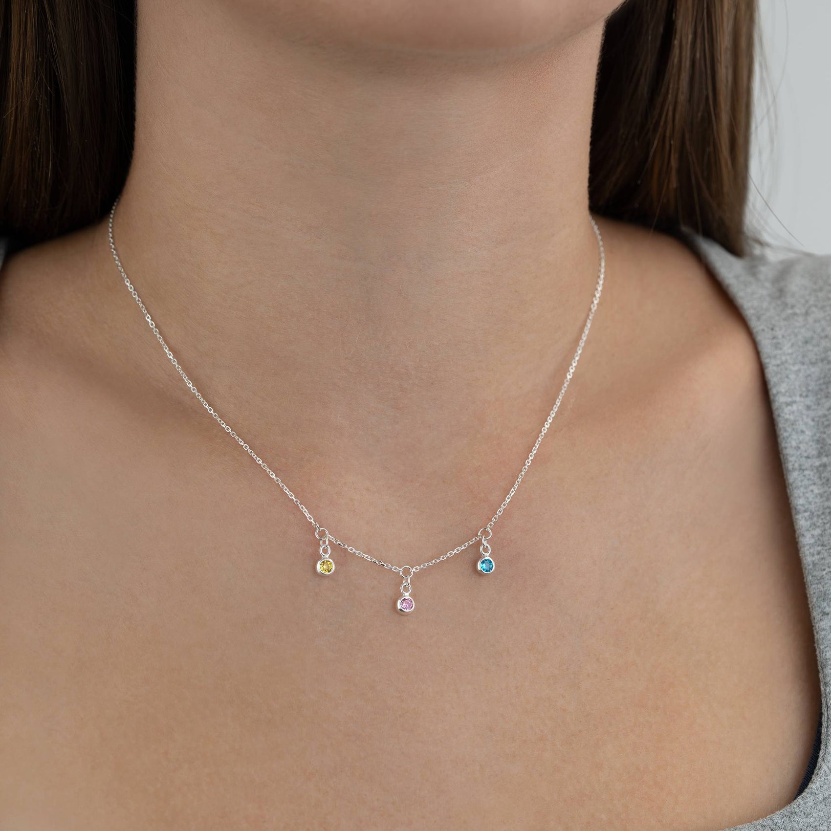 Multi Birthstone Necklace Birthstone double initial initial chain