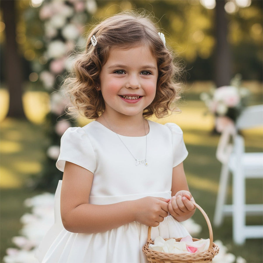Kids Flower Girl Name Necklace with & Flower Charm children gift box kids