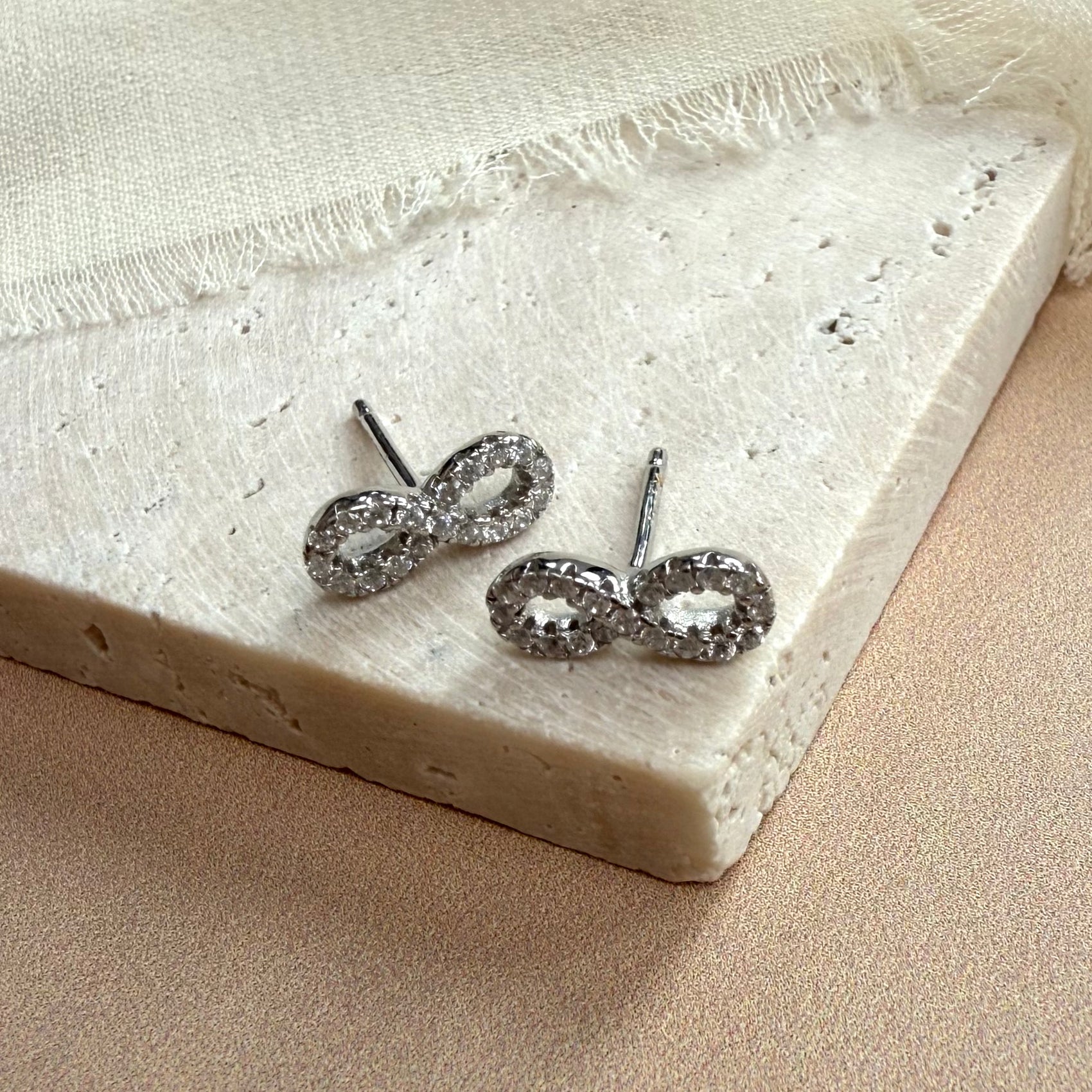 Cubic Zirconia Infinity Stud Earrings - HeyBigDay