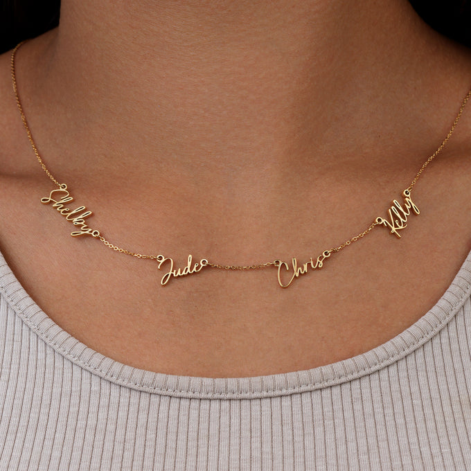 Personalised Quadruple Name Necklace 4 name gold multiple