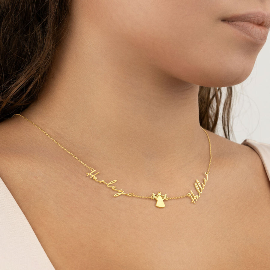 Double Name with Angel Necklace 18k gold plated jewellery Necklaces