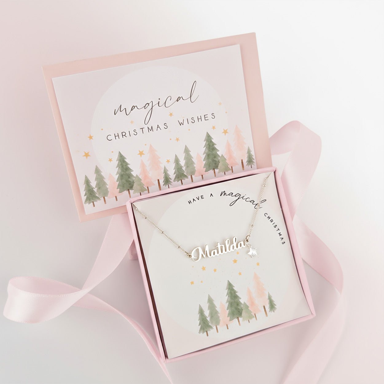 Magical Christmas Kids Name Necklace & Star Charm children gift box kids