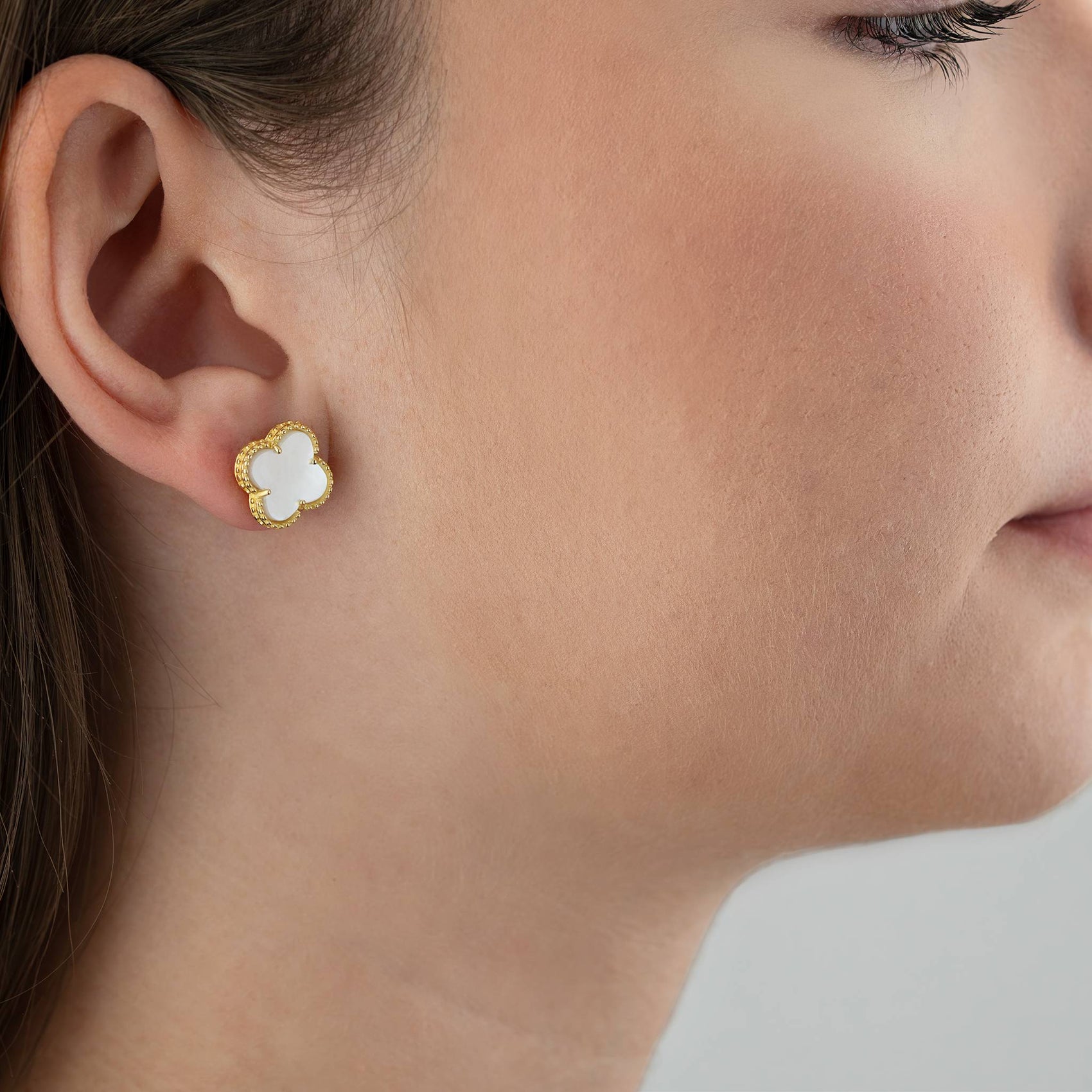 Mother of Pearl Quatrefoil Stud Earrings pearl pearl earrings stud