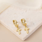 Cross Charm on 10mm Hinged Huggie Hoop Earrings cross earrings stock